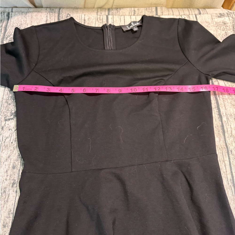 Lulu's Classic Black Skater Scallop Hem 3/4 Sleeve Dress L Large Cumulonimbus - Picture 9 of 14